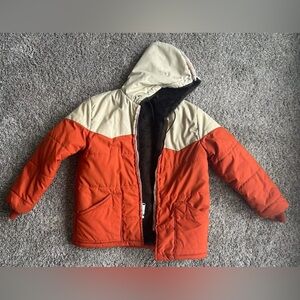 Vintage Fur Lined Simco Zip Orange Medium Bomber Jacket Hood Converts To Collar